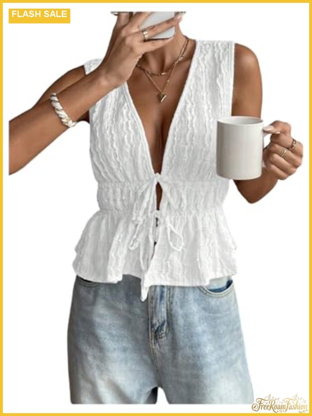 Flowy Boho Crop Tank Top Sleeveless V-Neck Summer Going Out Outfit